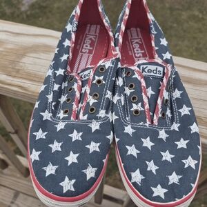 Keds Kids Star Print Slip-On Canvas Shoes - Navy/White with Red Trim